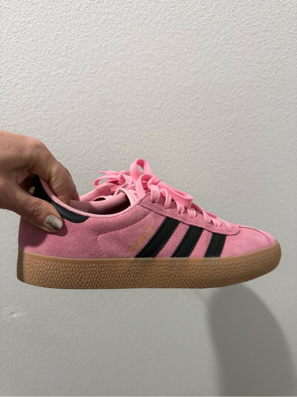 adidas Pink Suede Sneaker with Black Stripes